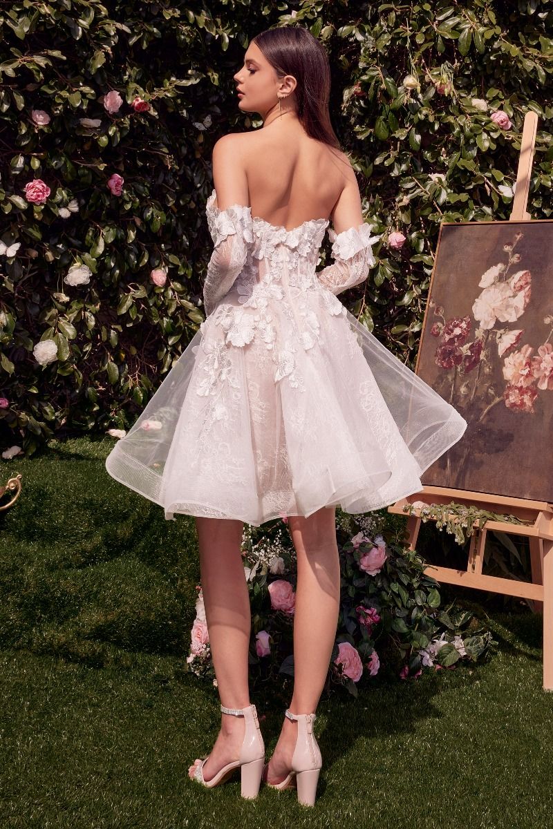 WL020 - Short Floral Appliqud Bridal Party Dress - Andrea & Leo | Lady Black Tie Off White / 8 WL020 - Short Floral Appliqud Bridal Party Dress - Andrea & Leo | Lady Black Tie Off White / 8