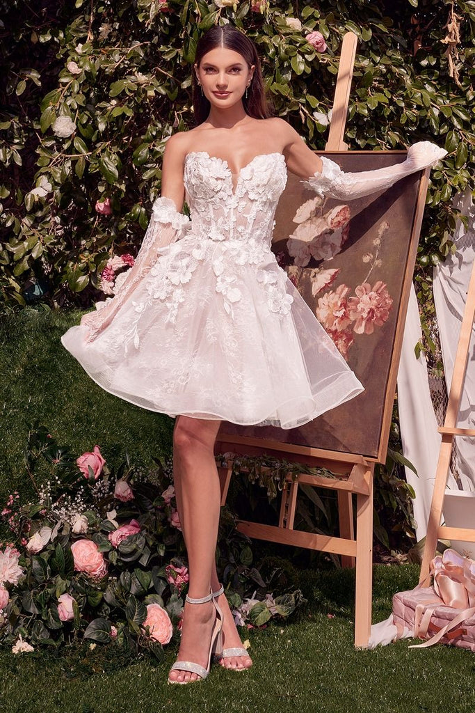 WL020 - Short Floral Appliqud Bridal Party Dress - Andrea & Leo | Lady Black Tie Off White / 8 WL020 - Short Floral Appliqud Bridal Party Dress - Andrea & Leo | Lady Black Tie Off White / 8