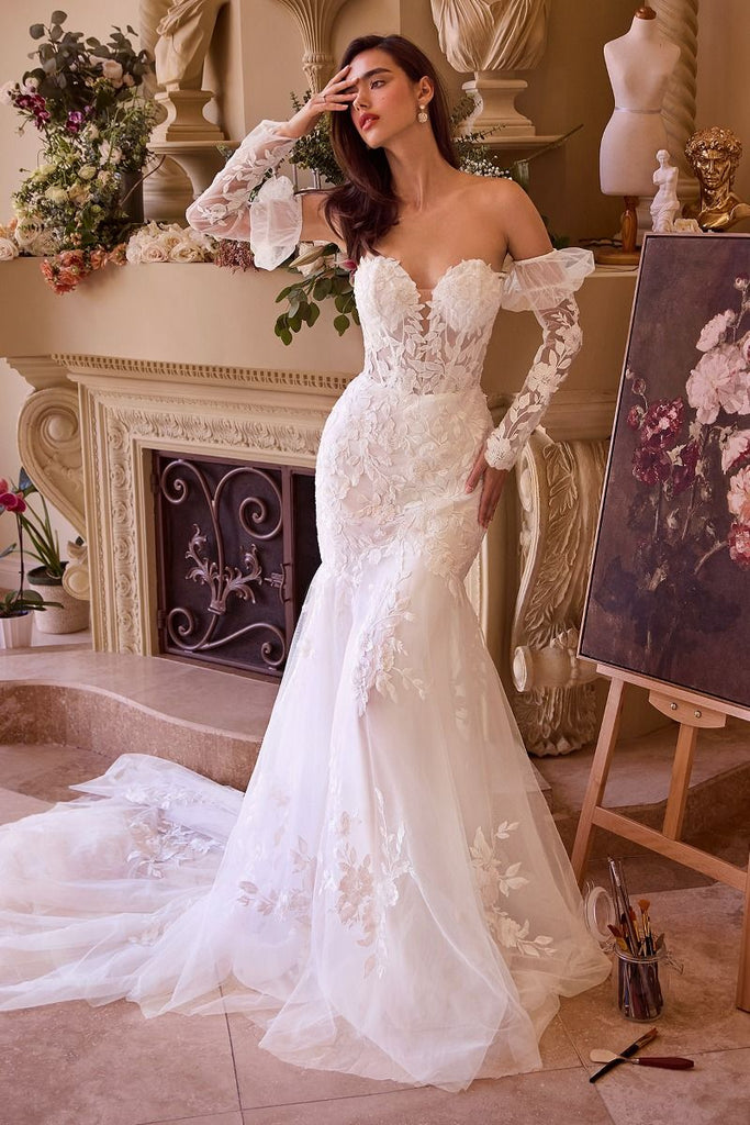 white sparkly mermaid wedding dress Off The Shoulder Long Sleeve Shiny Beading Crystal Mermaid Wedding Dre Elsi John