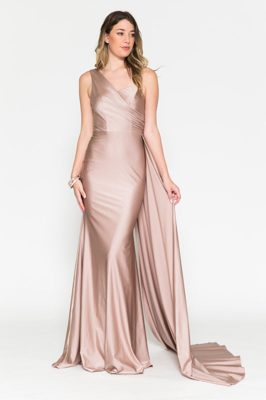 One-Shoulder Satin Fitted Dusty Rose Evening Dress AC387DR 12 / Dusty-Rose (RosyBrown) One-Shoulder Satin Fitted Dusty Rose Evening Dress AC387DR 12 / Dusty-Rose (RosyBrown)