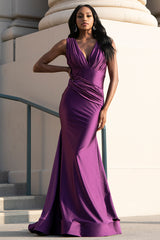 eggplant purple dress Fitted Satin Sleeveless Open Back Evening Gown AC370 8 / Eggplant (Purple) Stretch Rayon NEW Japuie Emerald Green Sparkling Color:DRE Partywear