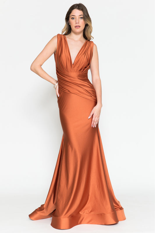 Fitted Satin Sleeveless Open Back Eggplant Evening Gown AC370 4 / Magenta Fitted Satin Sleeveless Open Back Eggplant Evening Gown AC370 4 / Magenta