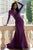 Fitted Satin Long Sleeves Open Eggplant Evening Gown AC381