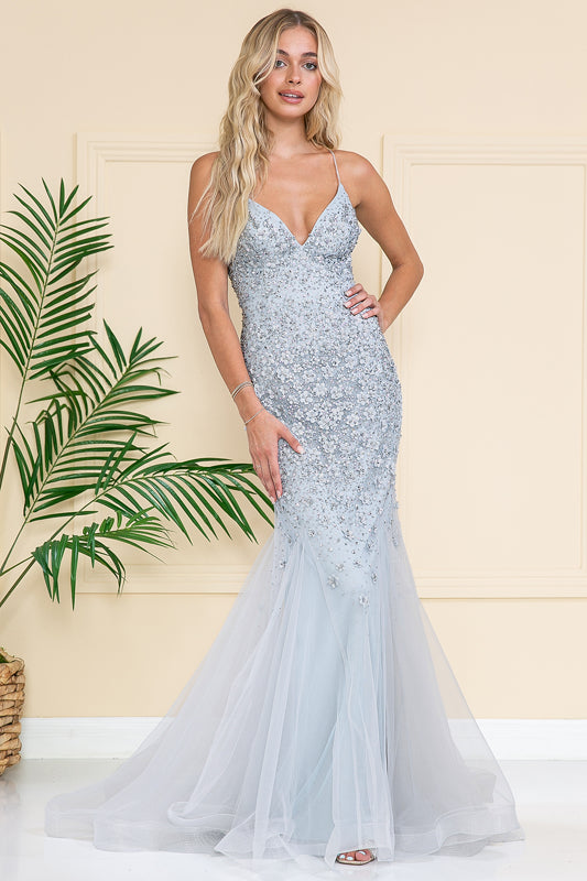 Long Evening Dress Sleeveless Mermaid Gown By Amelia Couture SU066 - SILVER / 10 Long Evening Dress Sleeveless Mermaid Gown By Amelia Couture SU066 - SILVER / 10