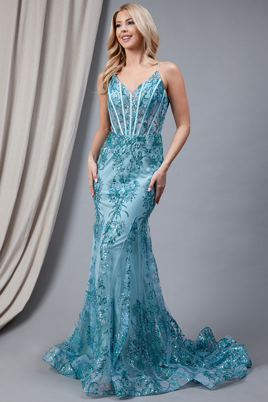 Glitter Mermaid V-Neck Evening Gown ACBZ015