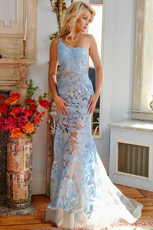 Asymmetrical Neckline Sequin  Prom Gown By Jovani 02895