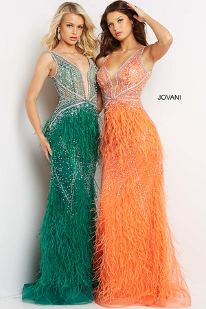 Feather and Stone Embellishment Prom Gown by Jovani 03023