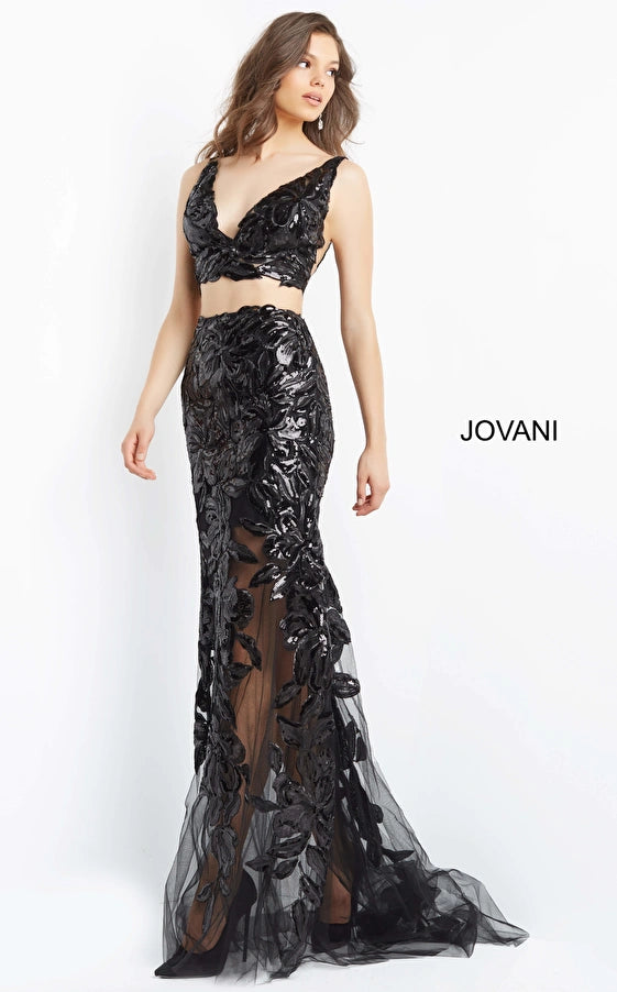 Jovani 07501 Two Piece Black Embellished Prom Dress Sparkly Gowns