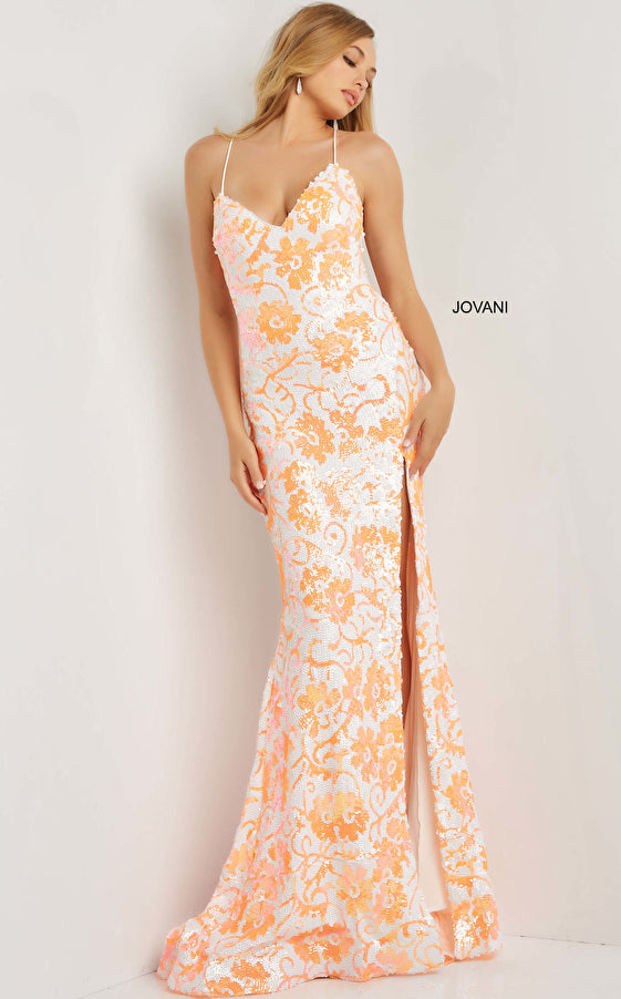 Sequin Floral Prom Gown By Jovani 08255 Sparkly Gowns Sequin Floral Prom Gown By Jovani 08255 Sparkly Gowns