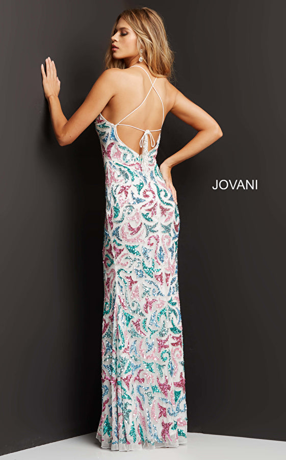 Jovani 08557 Sequin Open Back with Spaghetti Straps Prom Dress 6 / Multicolor Jovani 08557 Sequin Open Back with Spaghetti Straps Prom Dress 6 / Multicolor
