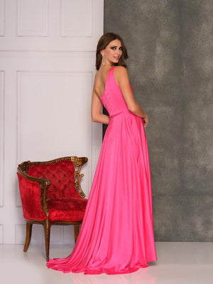 One Shoulder Satin Long Prom Dress Dave and Johnny  10524