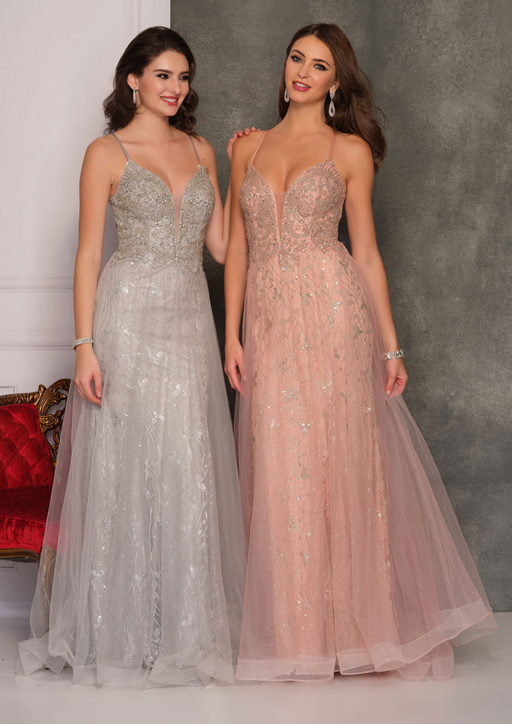 Sleeveless Glitter Fitted Bodice Long Gown 10571
