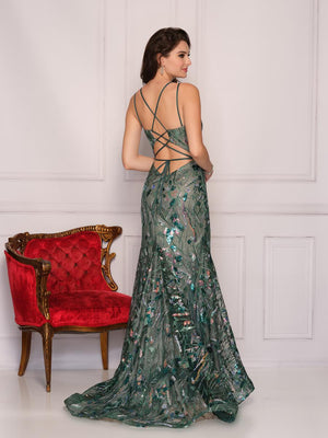 Beaded V-Neckline Trumpet Long Dress 10590
