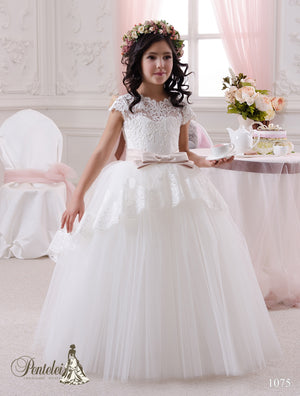Pentelei 1075 Tulle and lace Skirt  Sweetheart Illusion Neckline Ball First Communion Dress