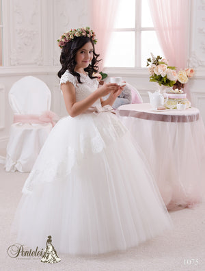 Pentelei 1075 Tulle and lace Skirt  Sweetheart Illusion Neckline Ball First Communion Dress