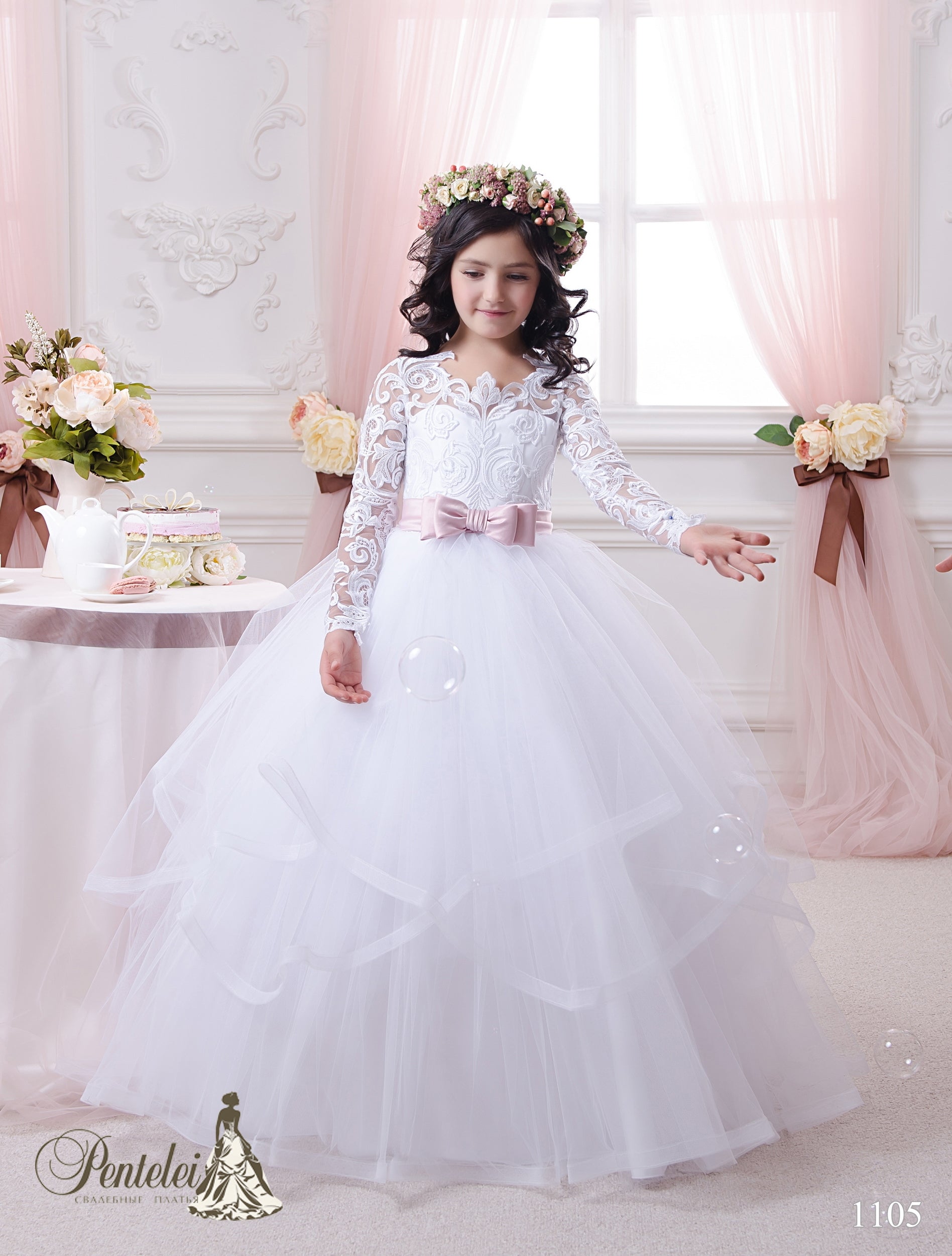 white dress with pink belt Monnalisa Chic Girls White Tulle Pink Blue Yellow Flower Party Dress