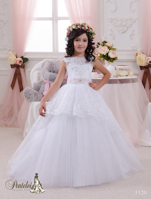 Pentelei 1120  Tulle and lace  Skirt Short  Sleeves Pink Belt Ball First Communion Dress