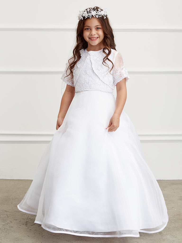 Bolero Matching A-line First Communion Flower Girl Gown 1197 18 / White Bolero Matching A-line First Communion Flower Girl Gown 1197 18 / White