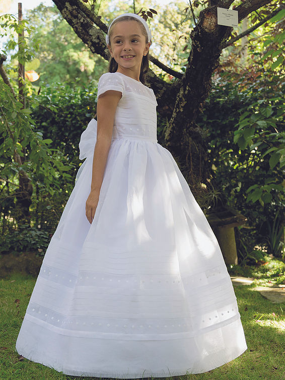 organza first communion dress Organza or Swiss Organdy Short Sleeves White Spanish Communion Gown 1215 Pre-order 8 / White / Swiss Organdy (As pictured) +$200