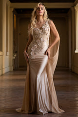 One Shoulder 3D Floral Appliques Long Dress By Amelia Couture 388
