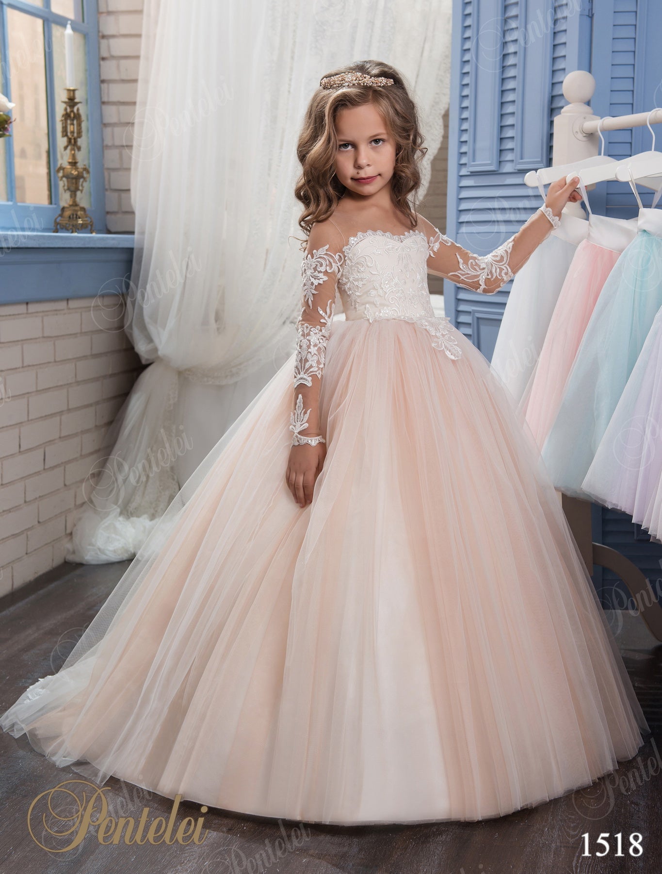 Authentic 1518 Long Sleeves Lace and Tulle Flower Girl Dress Pre-Order 4 Years / White Authentic 1518 Long Sleeves Lace and Tulle Flower Girl Dress Pre-Order 4 Years / White