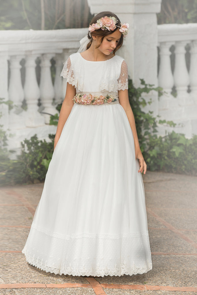 Cape Sleeves Lace and Tulle Communion Gown Amaya Danae – Gowns