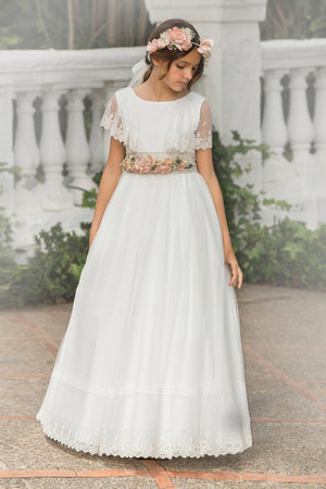 Cape Sleeves Lace and Tulle Spanish Communion Gown Amaya Danae