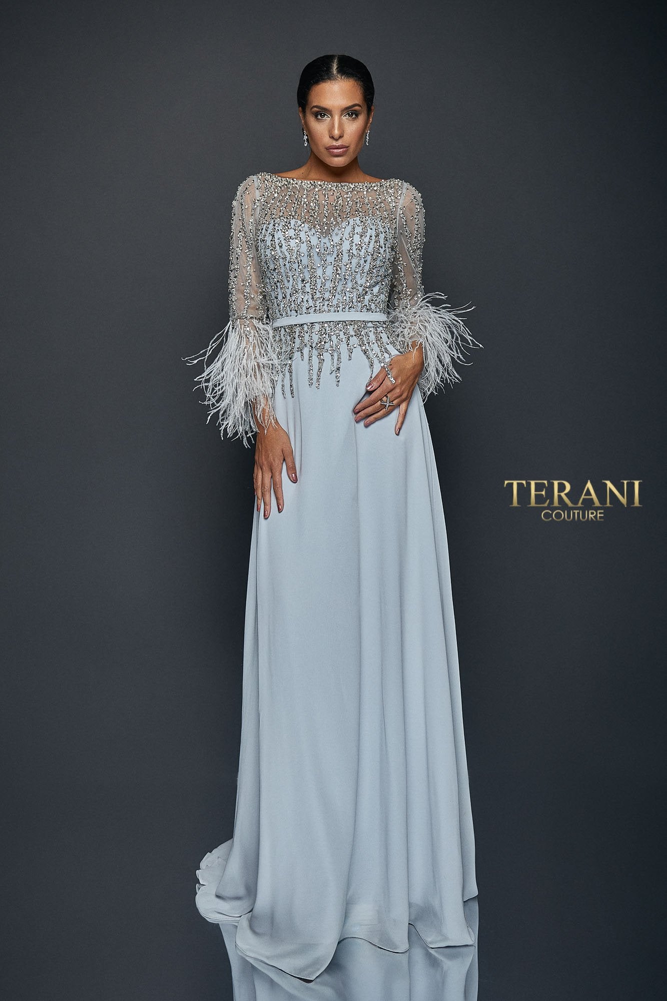 terani couture silver dress Terani 252M5342 Dress 16 / Silver