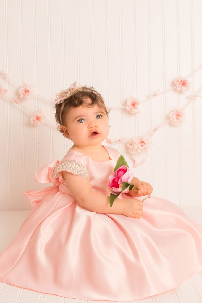 Satin Dress Beaded Short Sleeves Baby Dress