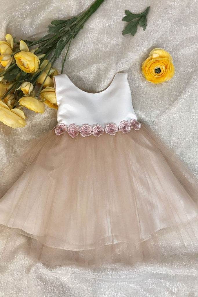 Satin and Tulle Two-Ton Flower Elegant Baby Dress