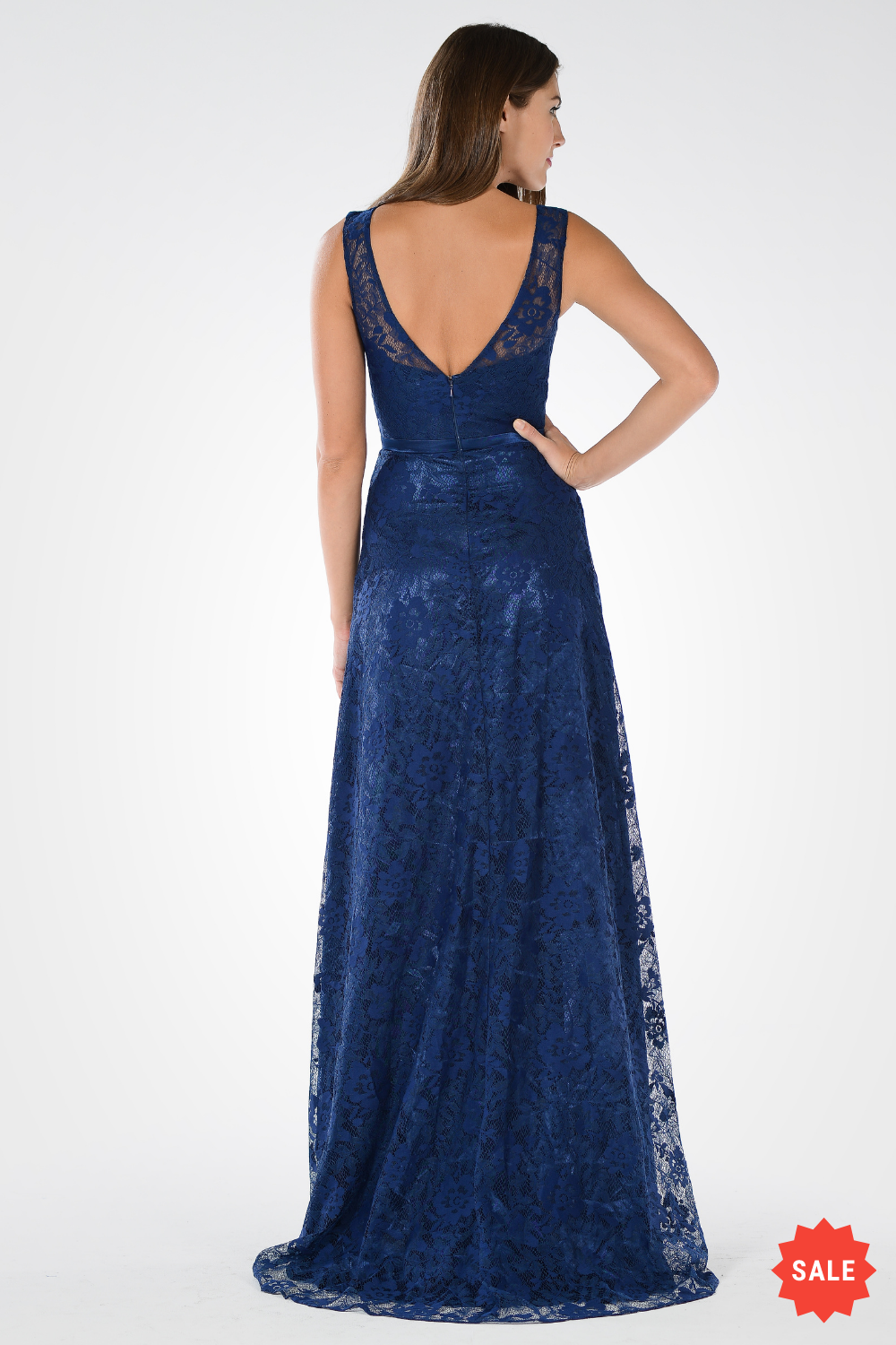 3/4 Sleeves Floor Length Lace Dress 7774 S / Navy 3/4 Sleeves Floor Length Lace Dress 7774 S / Navy