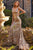 Vestido de noche plateado con escote en V y lentejuelas de Jovani 22314