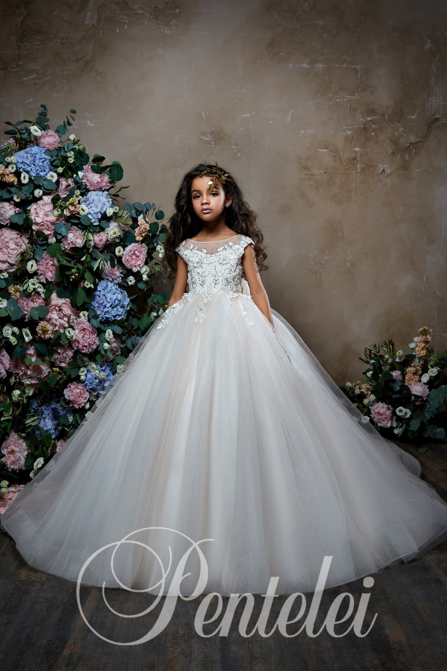 Beautiful satin First Communion Dress with Cap Sleeves - FirstCommunions.com