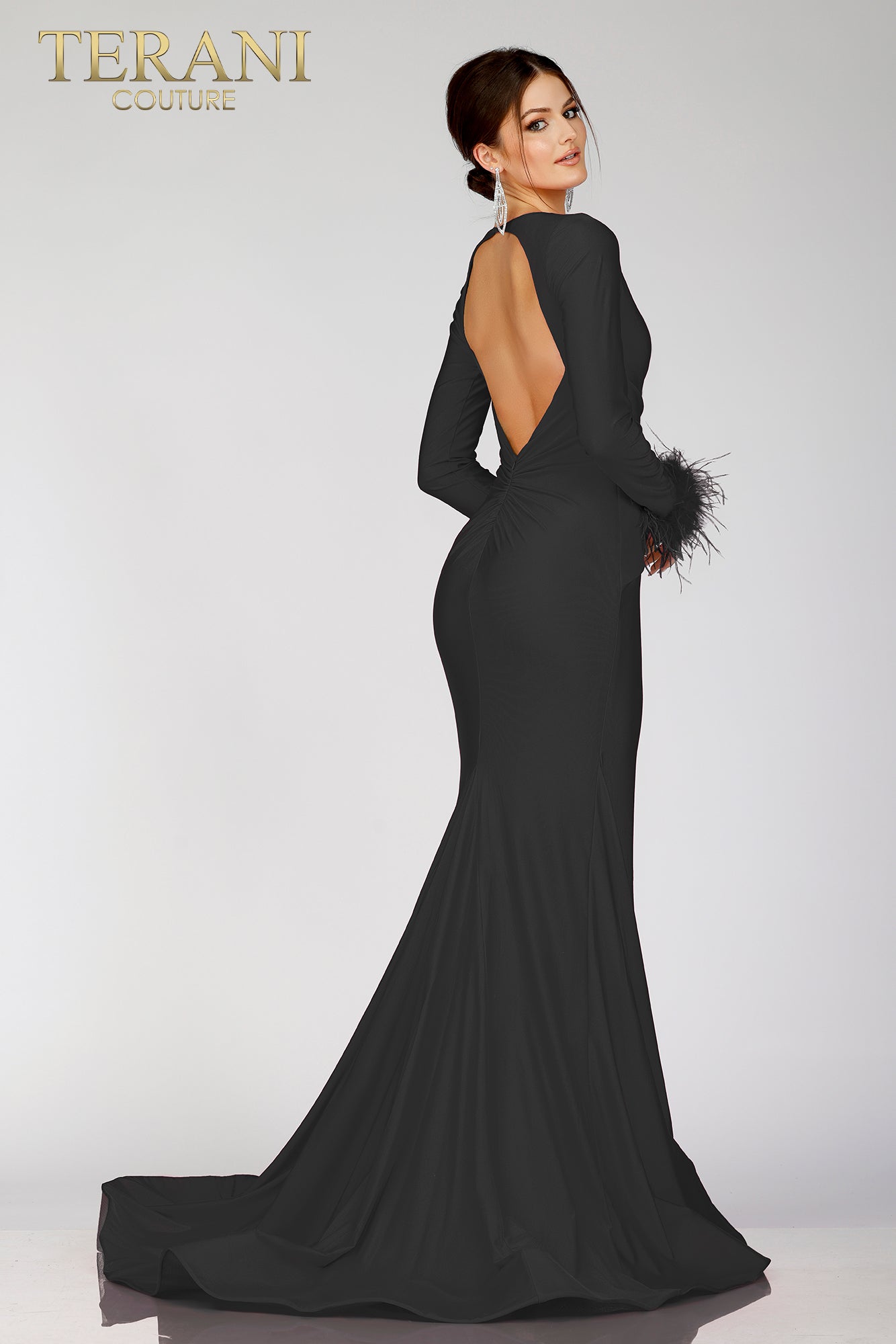 Black V Neck Backless Prom Dress with Train, Black Backless Formal Dre –  Shiny Party