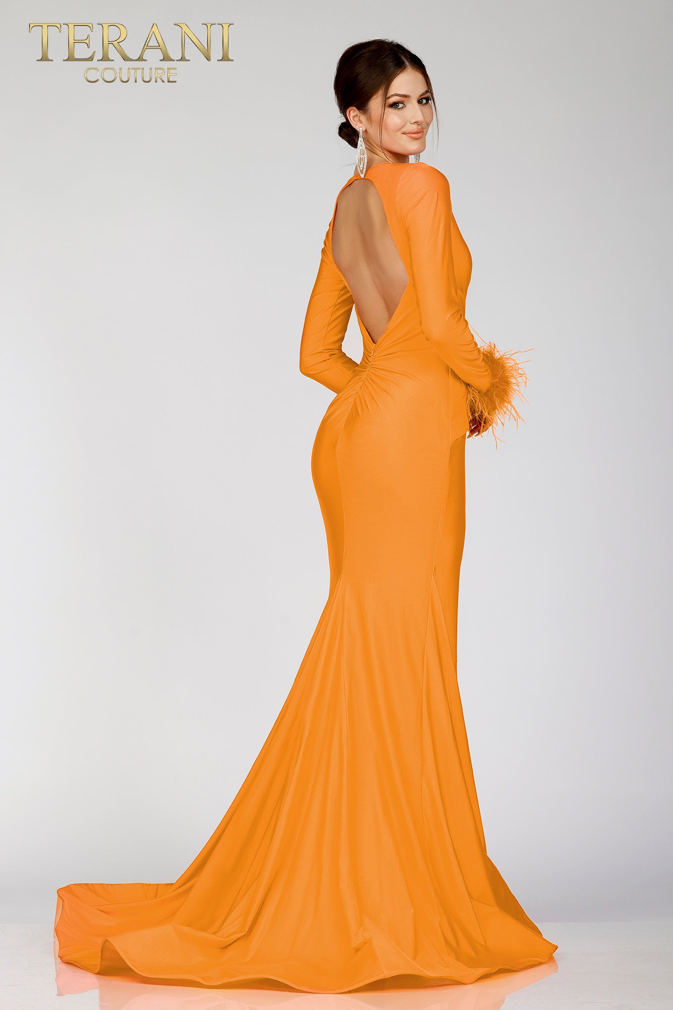 Long Sleeves Embellished Backless Evening Gown 231P0074 6 / Fuchsia Long Sleeves Embellished Backless Evening Gown 231P0074 6 / Fuchsia