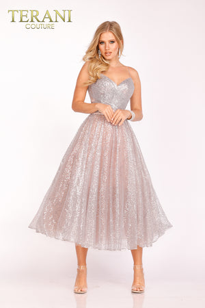 Glittering Sequin Tulle V-Neckline Midi Dress 231P0593