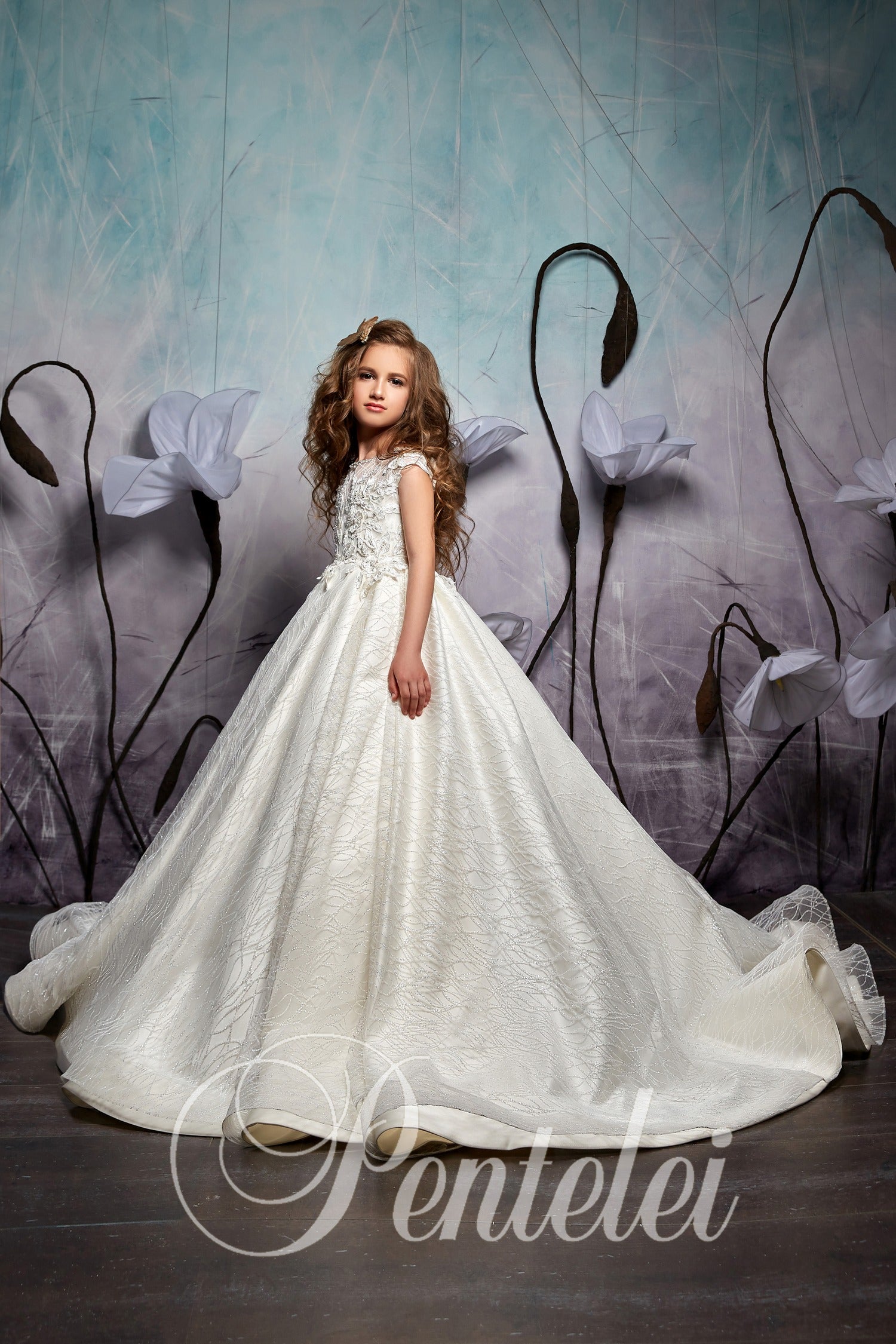 Cape Sleeves Satin and sequence glitter Children Princess Gown 2357 Cape Sleeves Satin and sequence glitter Children Princess Gown 2357