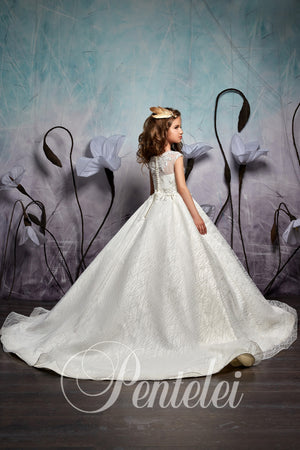 Cape Sleeves  Satin and sequence glitter tulle Children Princess Gown Pentelei 2357