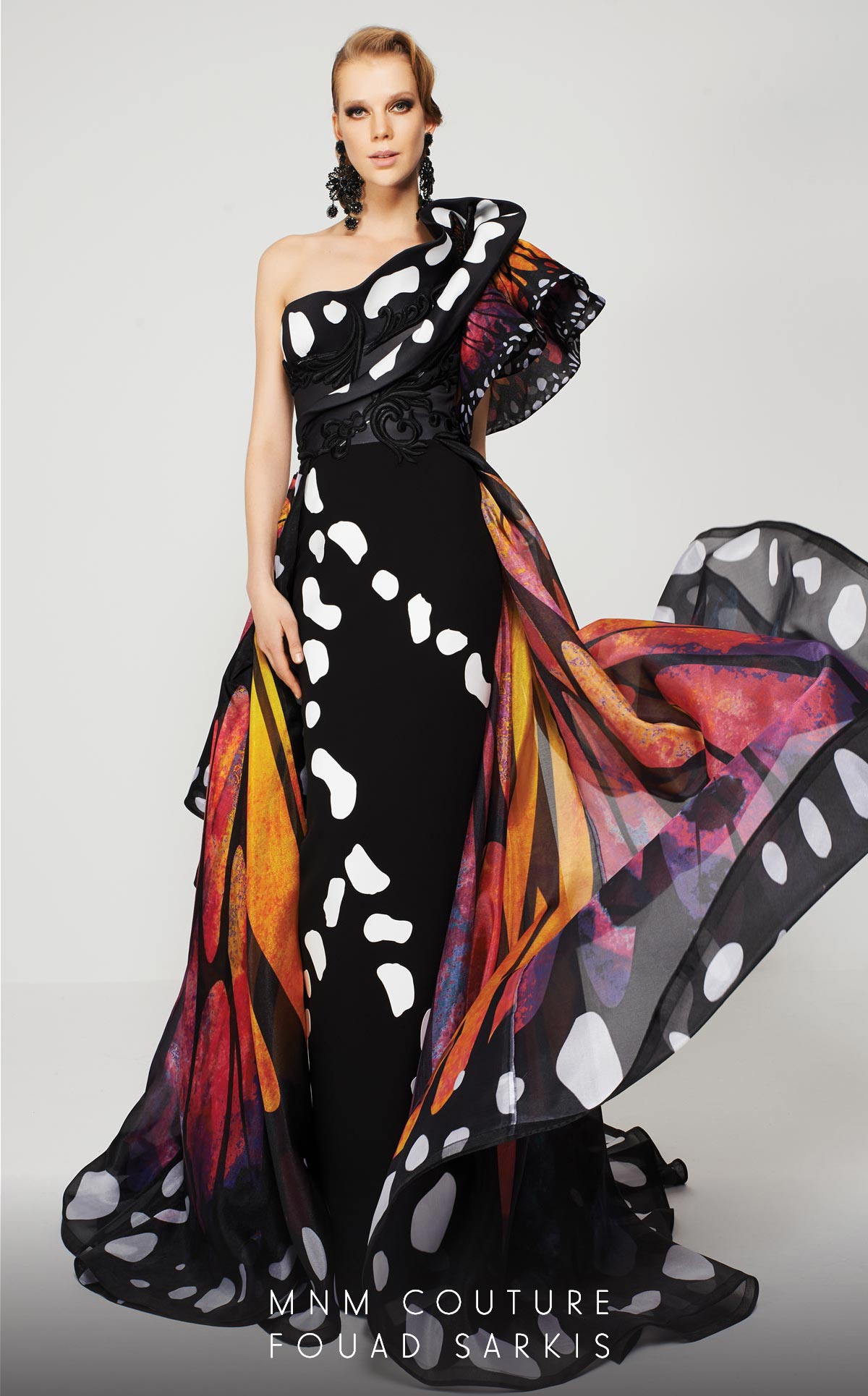 MNM COUTURE 2381 Fouad Sarkis Vibrant Butterfly Multicolor Evening Dress Pre-order 8 / Multicolor (Black) MNM COUTURE 2381 Fouad Sarkis Vibrant Butterfly Multicolor Evening Dress Pre-order 8 / Multicolor (Black)