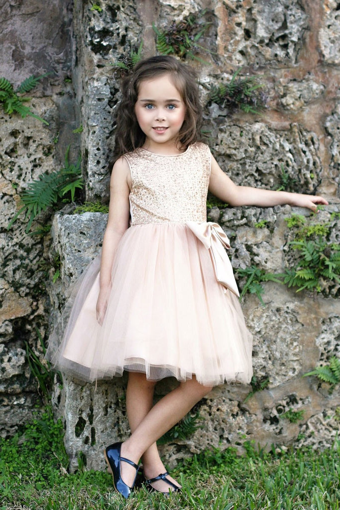 Sequin Top with Tulle Skirt and Charmeuse Silk Bow