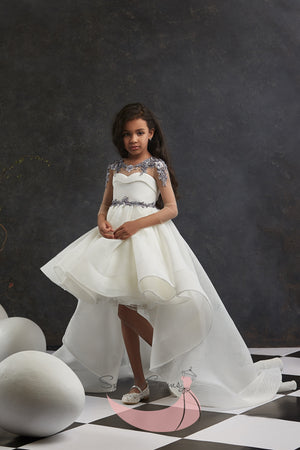Asymmetric Skirt Cutout Back Flower Girl Dress  3001