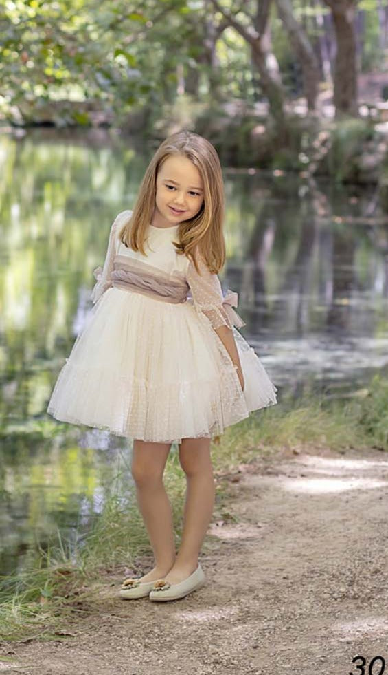 Polka Dotted Tulle Dress Ceremonial Flower Girl Spanish Dress by Carmy 3027 Pre-order 10 / As pictured Mauve / Ivory Polka Dotted Tulle Dress Ceremonial Flower Girl Spanish Dress by Carmy 3027 Pre-order 10 / As pictured Mauve / Ivory