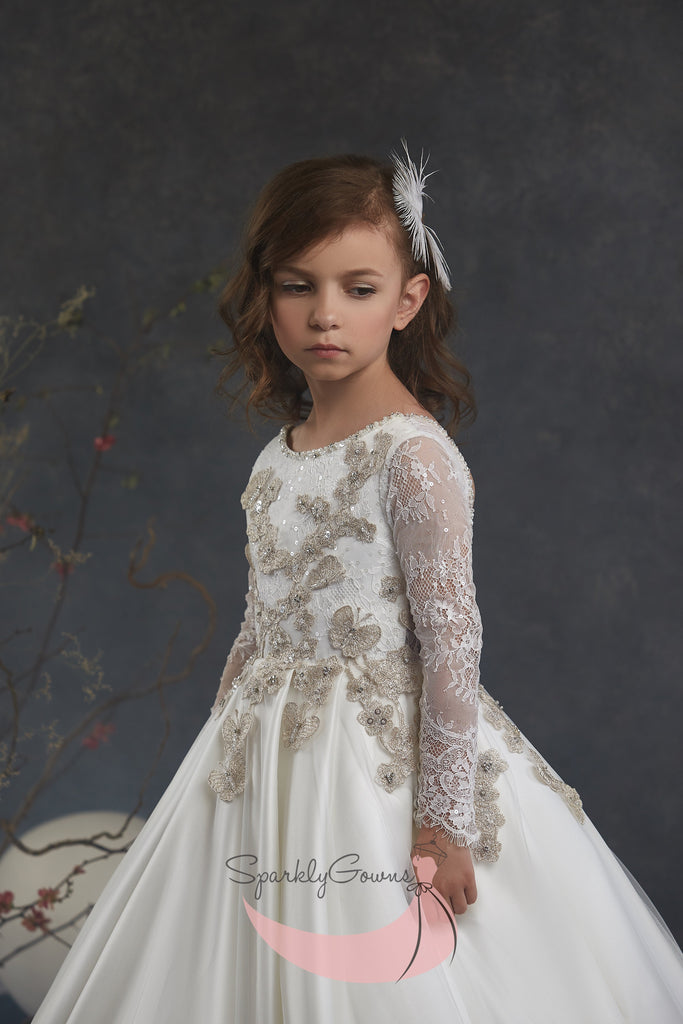 Long Sleeves Cape A-line Skirt Flower Girl Communion Dress 3028 ...