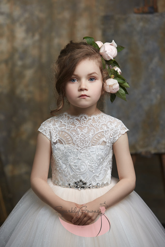 High Neck Lace  First Communion Flower Girl Dress 3047