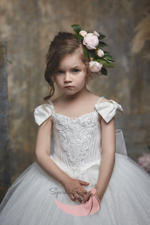 Off-the-shoulder  Sparkle Tulle First Communion Flower Girl Dress 3054