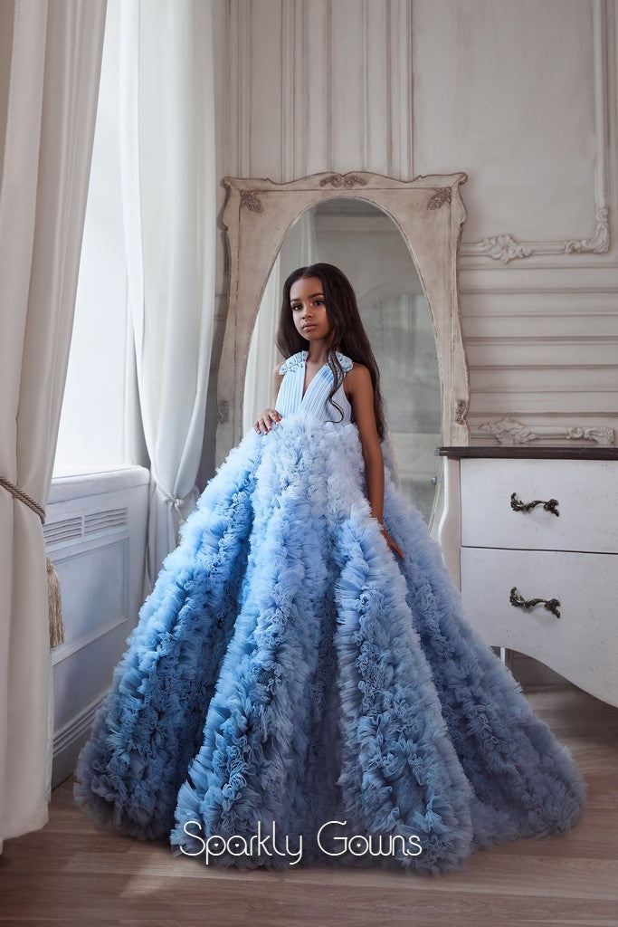 Ruffles Ombr Ball Gown Princess Dress Celestial 3103 Pre-order 9-10 years / Blue Ruffles Ombr Ball Gown Princess Dress Celestial 3103 Pre-order 9-10 years / Blue