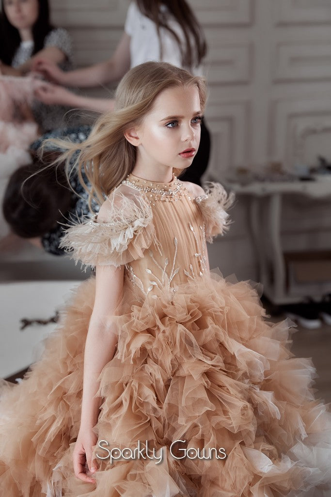 Children Girls Fancy Formal Elegant Ruffled Pageant Bridesmaid