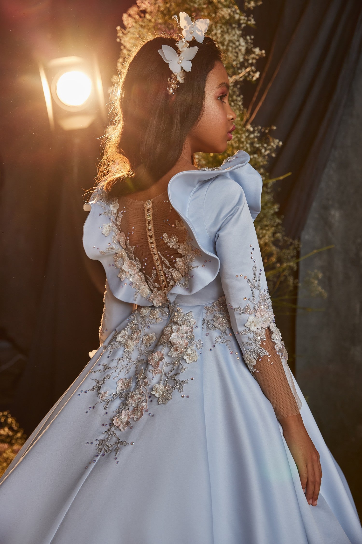 Chic Luxury Satin Flounces Sleeves Ball Gown Flower Girl Communion Dress Celestial 3205 Pre-order 5-6 years / Ivory (With different lace) Chic Luxury Satin Flounces Sleeves Ball Gown Flower Girl Communion Dress Celestial 3205 Pre-order 5-6 years / Ivory (With different lace)