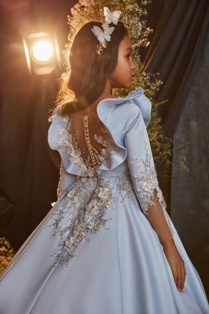 White Flower Girl Dress with train