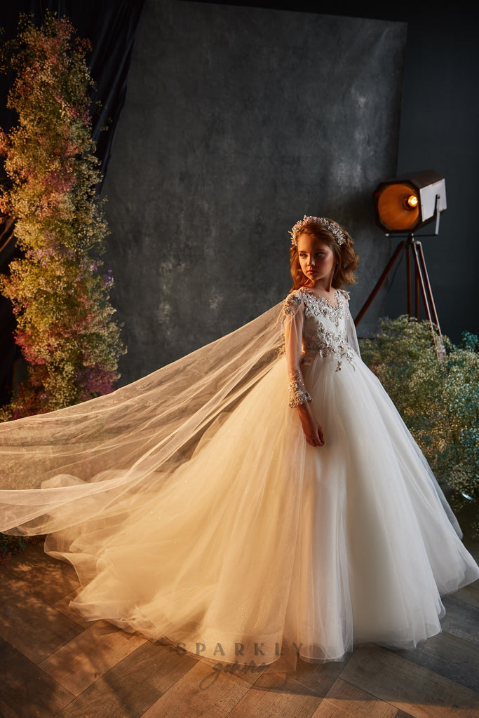 3D Flowers Ball Gown Flower Girl Communion Dress Celestial 3209 Pre-order 5-6 years / Custom Color with the same lace